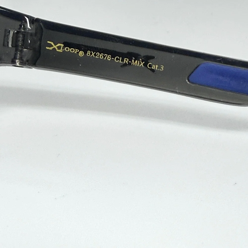 X-Loop 8X2676-CLR-MIX‎ Cat.3 Sport Sunglasses Black Blue Mirror Lens Mens Wrap